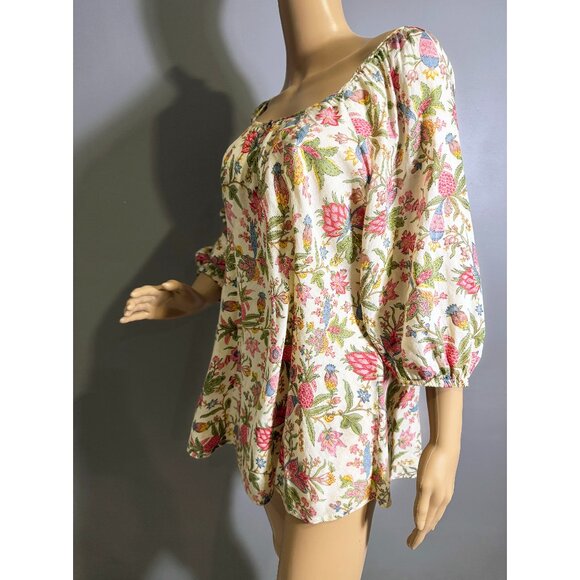 Boho Floral 100% Cotton Top 🌸 Cottagecore Blouse, Free People Vibes - Picture 1 of 2